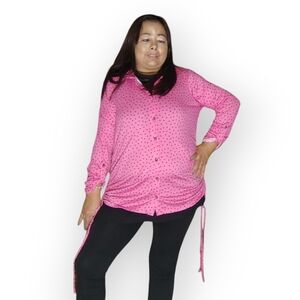My Style Pink Button-down Shirt With White Polka Dots Size Medium